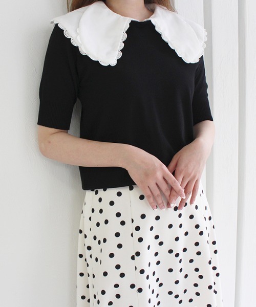 

Вязаный топ с двойной оборкой и матросским воротником MODE ROBE, черный