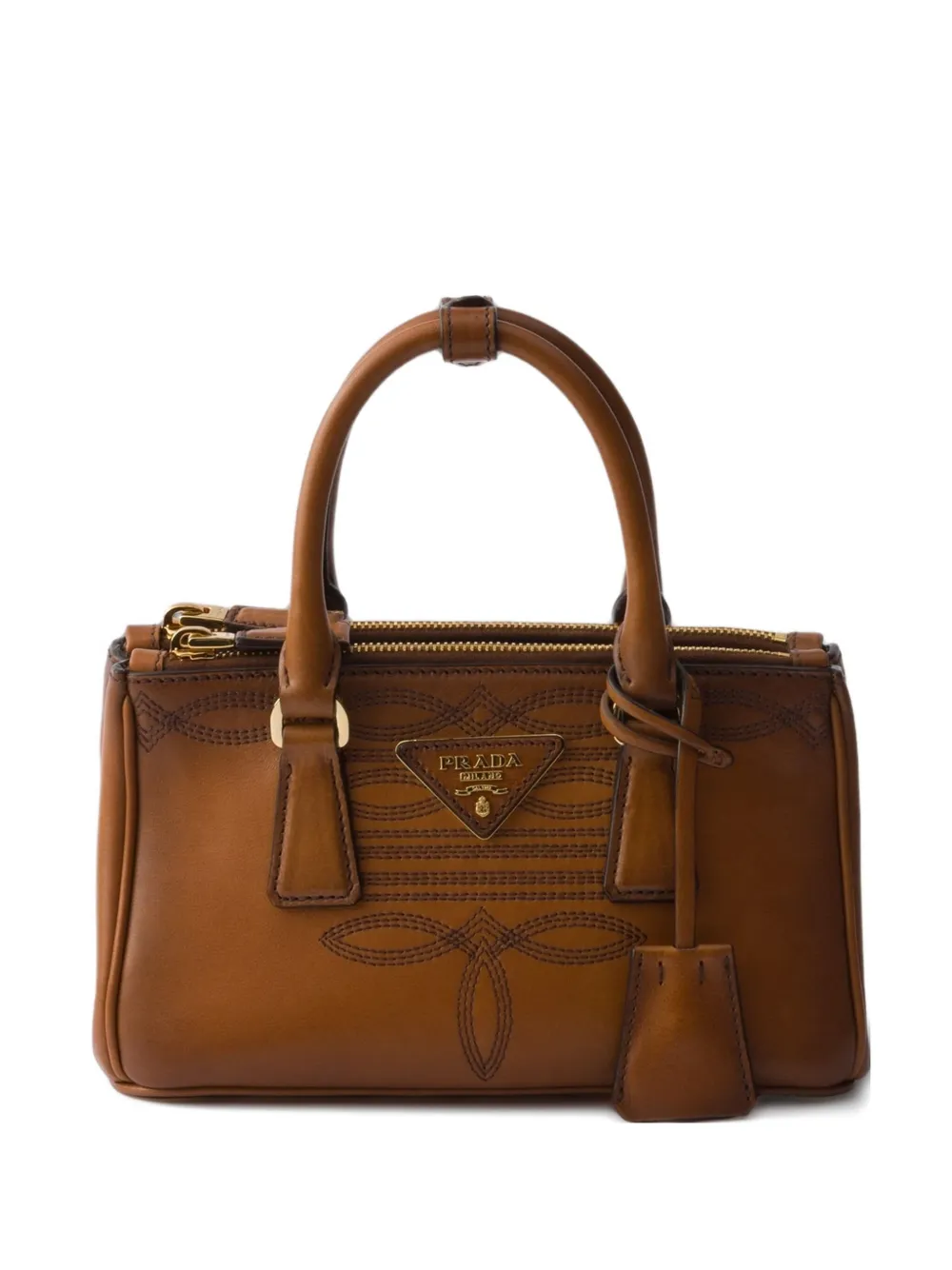 

Мини-сумка-тоут Galleria из кожи Prada, коричневый