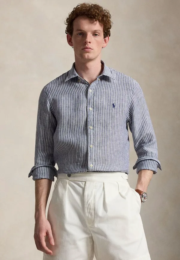 Приталенная полосатая льняная рубашка Polo Ralph Lauren, Navy/White