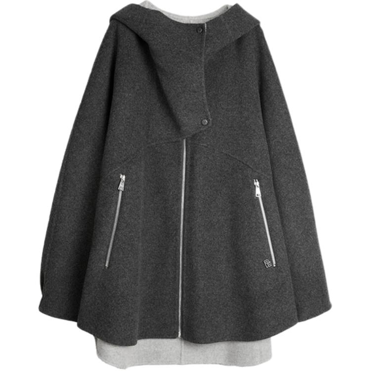 

ELLE Куртка женская темно-серая с капюшоном утепленная прямого кроя