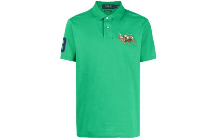 Тройная вышивка с пони Хлопковая поло футболка Polo Ralph Lauren, Травяной зеленый — фото 2