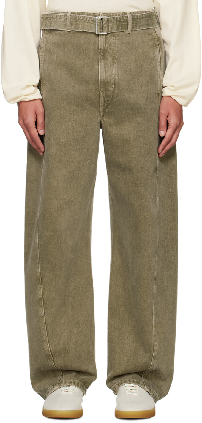 

Зеленые джинсы с перекрученным поясом LEMAIRE, Denim snow olive