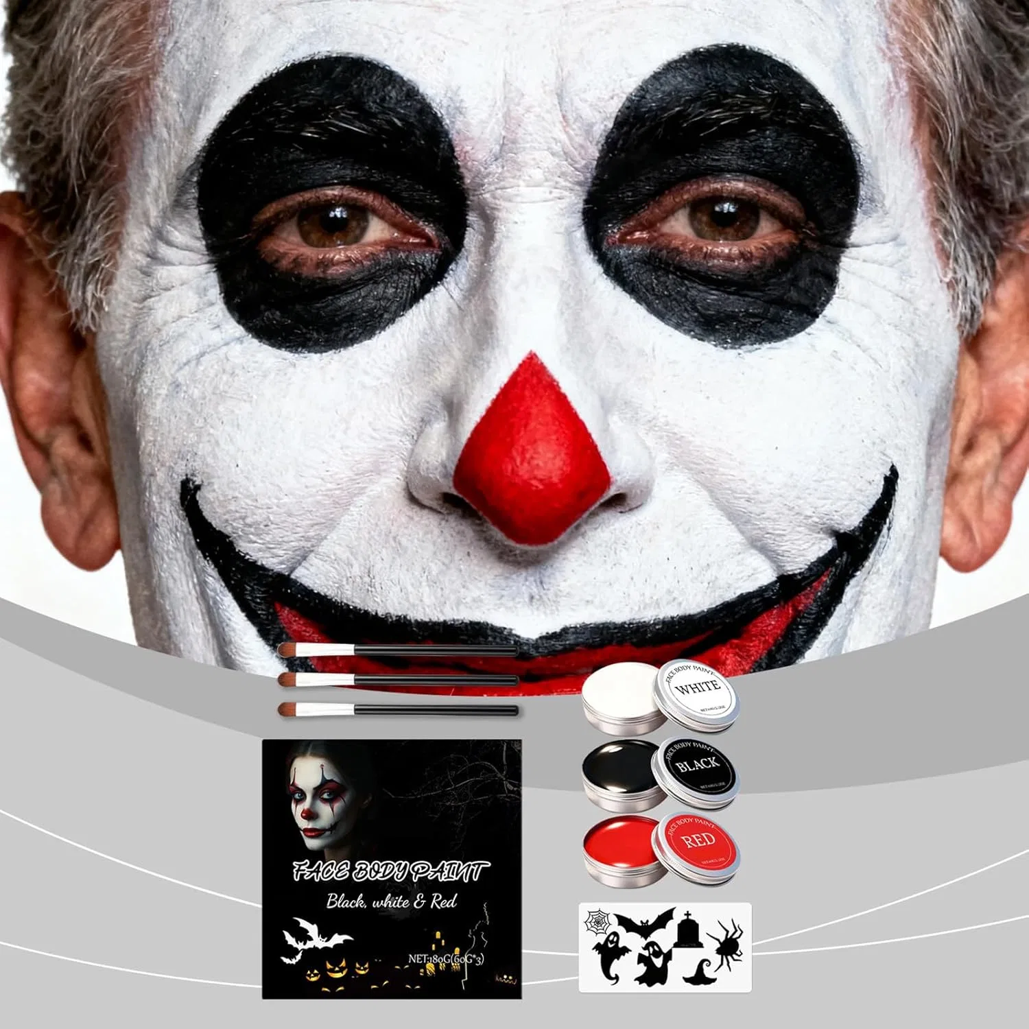 Набор для росписи лица и тела, водный, Halloween Face Paint, 3 цвета по 60 г, кисти — фото 2