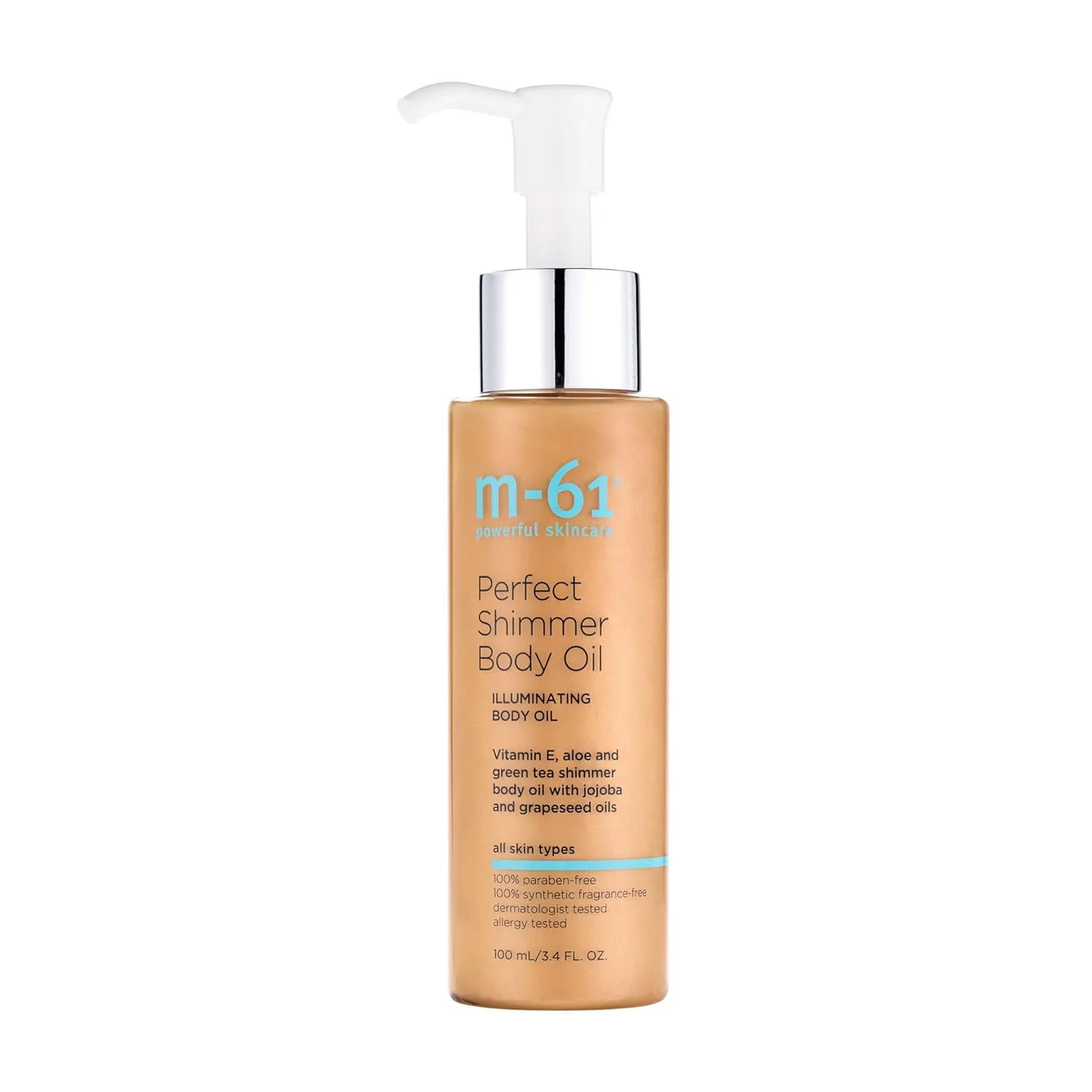 m-61 Perfect Shimmer Body Oil | Увлажняющее масло для тела с легким мерцанием для бархатистой гладкости кожи. Содержит витамин Е, масло жожоба и алоэ. Подходит для всех типов кожи. 3,4 жидких унции 100 мл (1 шт.), Green