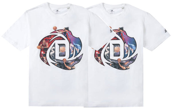 Футболка Men's adidas Rose Logo Cartoon Ross Pattern Printing Casual Round Neck Short Sleeve White T-Shirt, мультиколор — фото 3