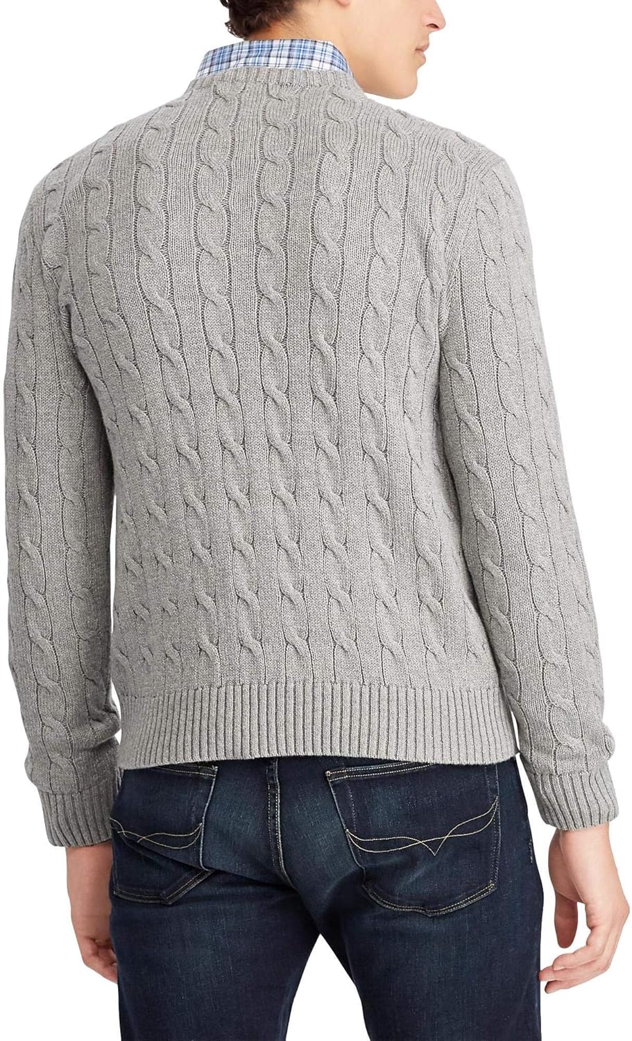 Polo Ralph Lauren мужской свитер из хлопка с косой вязкой, 2019 Fawn Grey Heather — фото 4