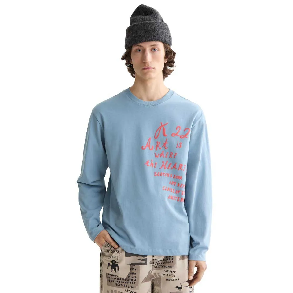 

Футболка с длинными рукавами свободного кроя Scotch & Soda с рисунком, синий