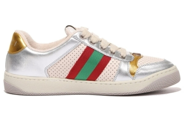 Кроссовки screener metallic calfskin web 'silver gold' Gucci, серебряный — фото 2