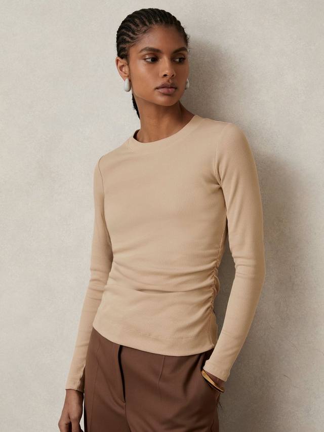 

Топ с длинными рукавами Tessa с ребристой текстурой Reiss, Camel