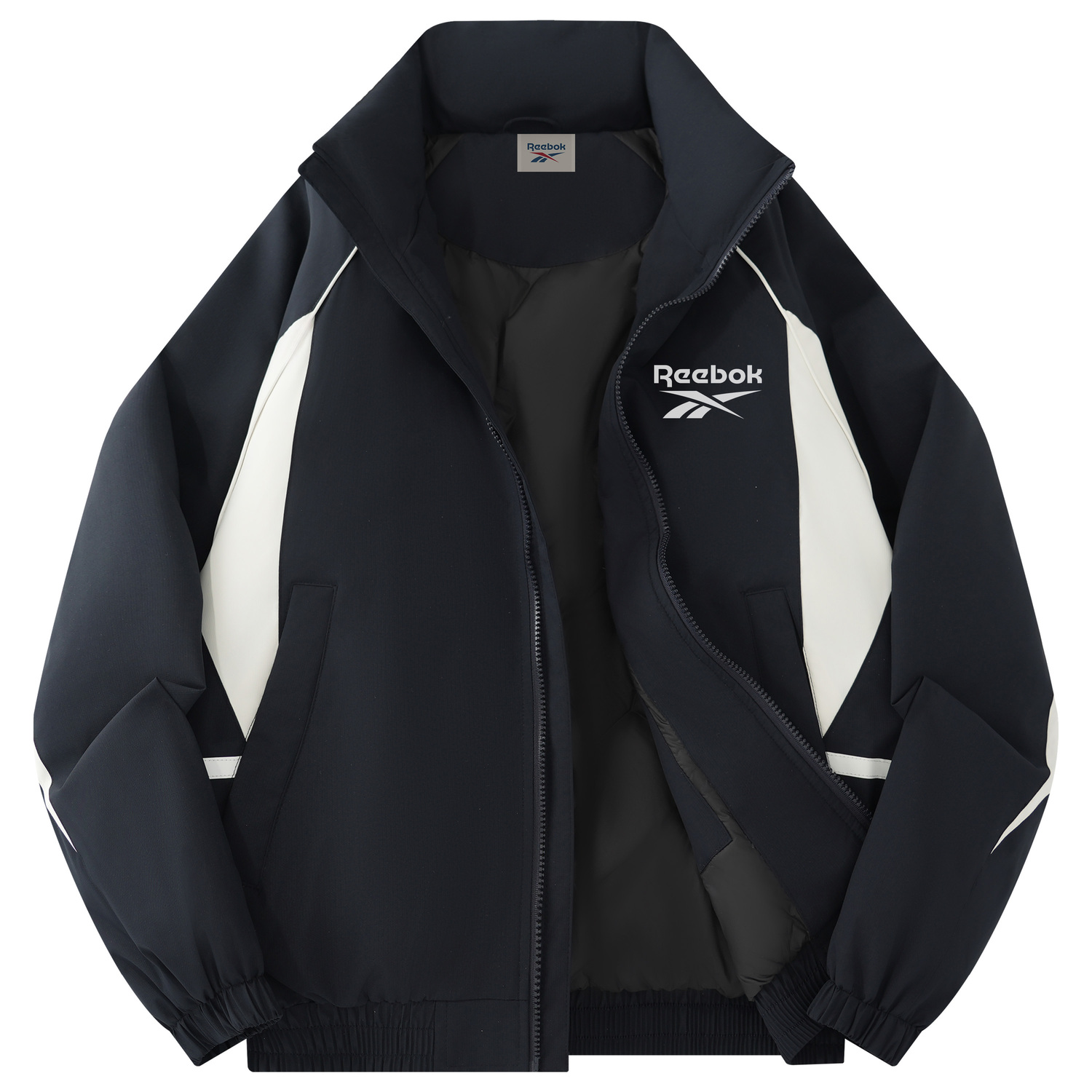 

Пуховик Unisex с воротником стойкой и подкладкой из флиса Reebok, темно-синий