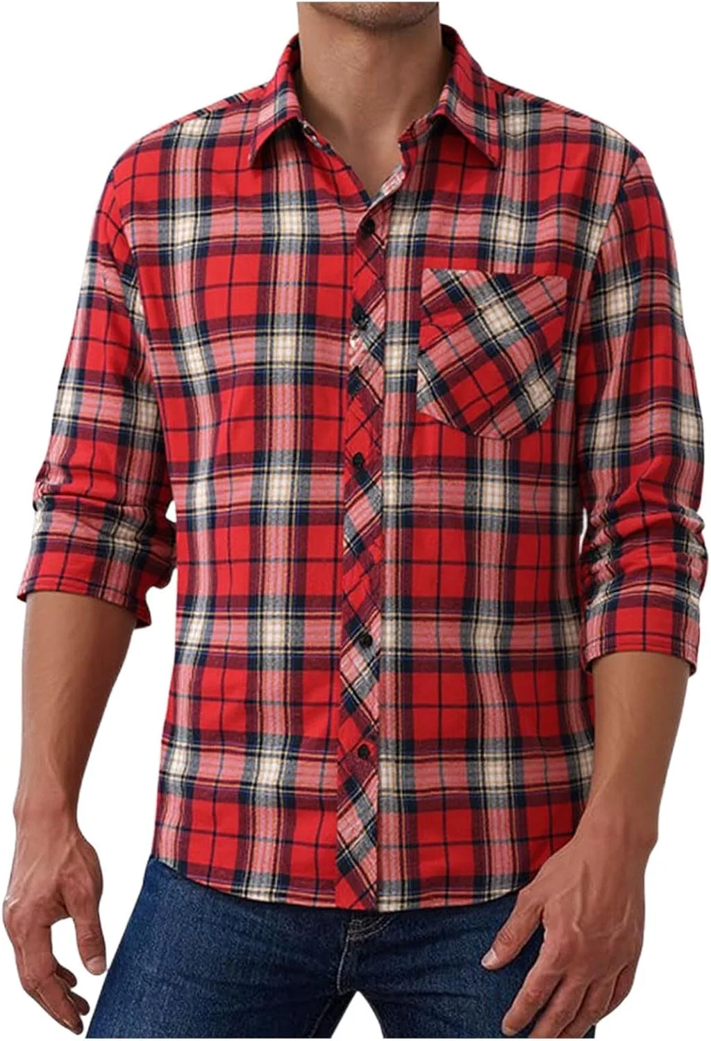 

Мужская рубашка в клетку с длинным рукавом и карманами