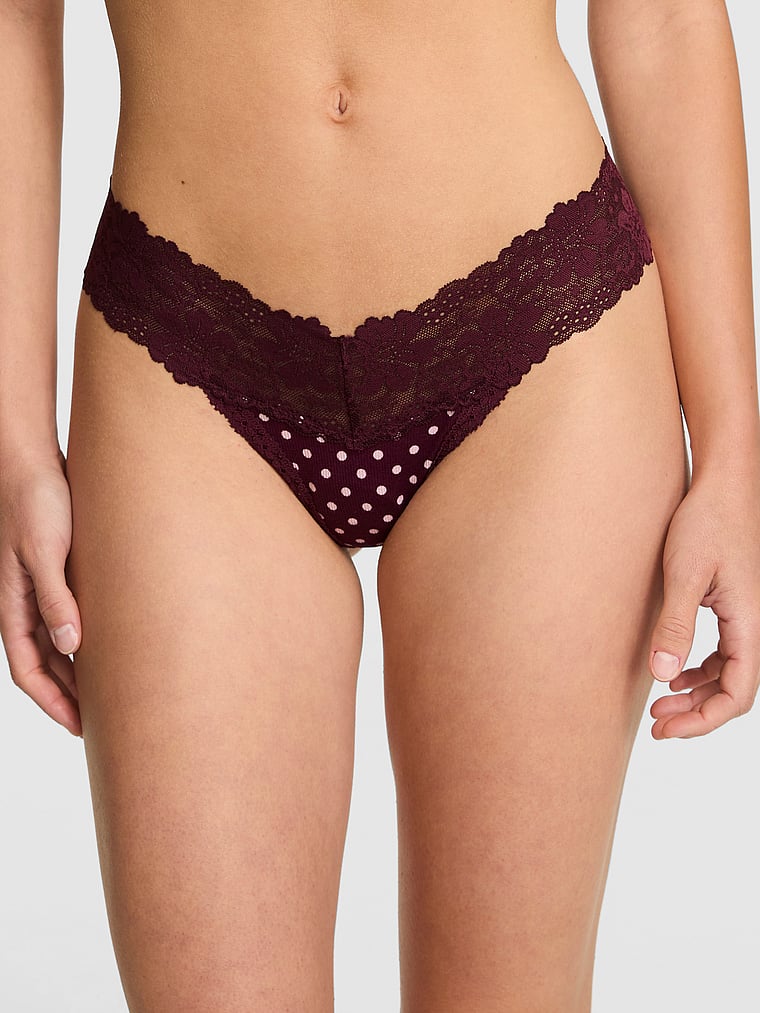 

Трусики-Стринги Wink с кружевной отделкой Pink, lace trim wild rose dot print