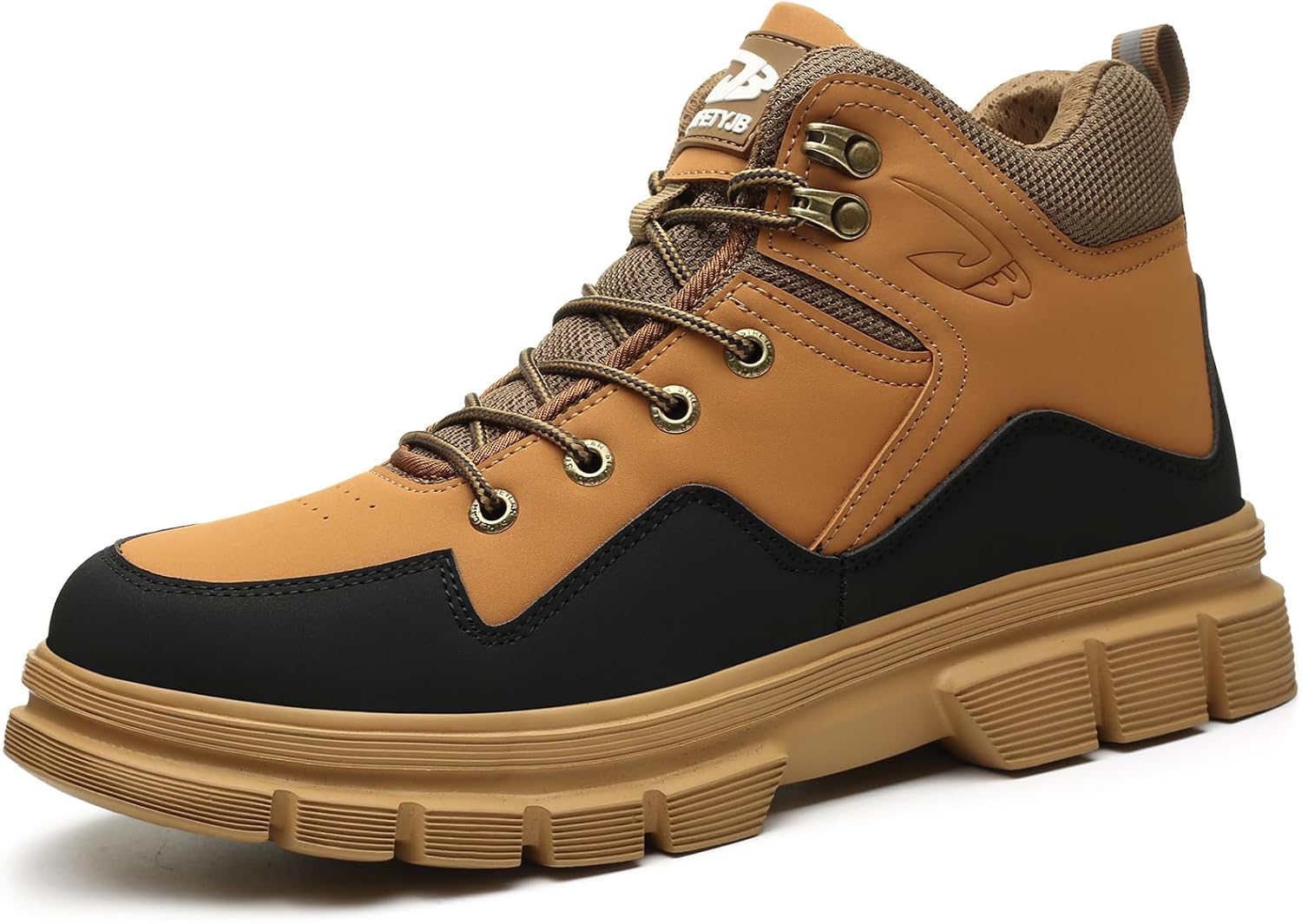 

Ботинки JSTDOIT для мужчин, легкие дышащие высокие ботинки с стальным носком, неразрушимые ботинки с стальным носком, противоскользящие защитные ботинки, Brown-1