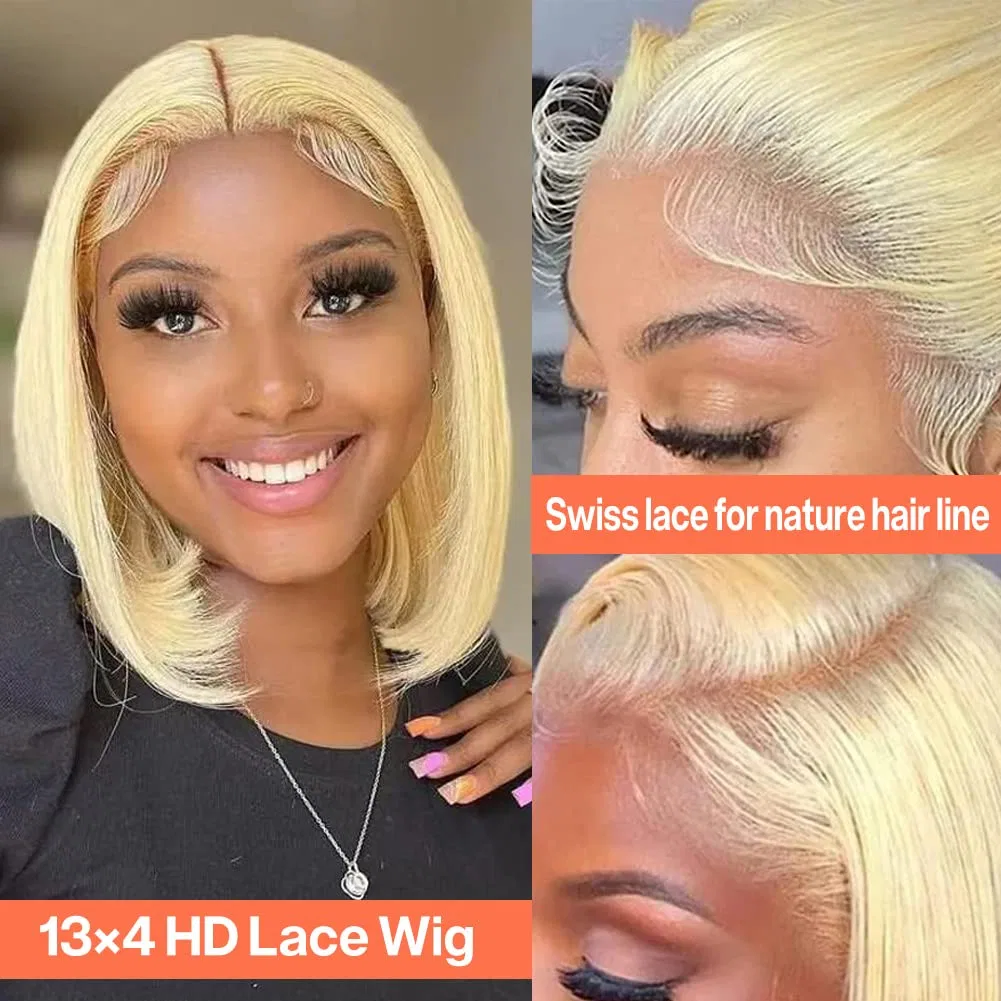 Женский парик из натуральных волос «13x4 Lace Front Bob» блонд от HUIWANYAN Hihmarm, 613 Coloured Lace Front Wig — фото 2