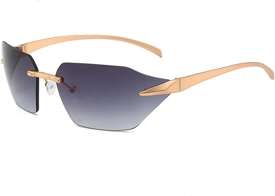 

Солнцезащитные очки без оправы 2027 года для женщин, стильные черные солнцезащитные очки, очки-козырьки для мужчин в металлической оправе MTZJH, Gold Gray