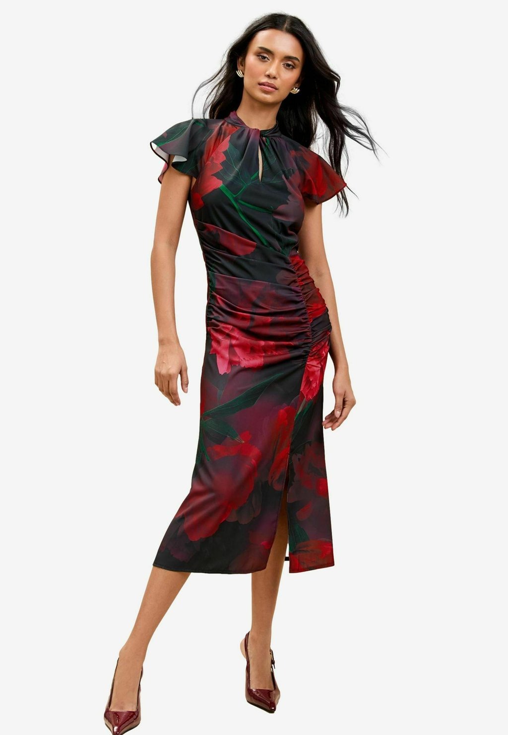 

Повседневное платье SHORT SLEEVE RUCHED KEYHOLE FIT AND MIDI Lipsy, черный