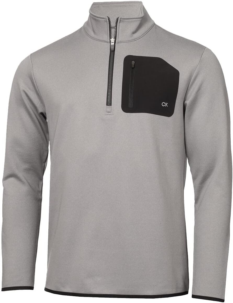 

Мужской свитер Calvin Klein Delta Half Zip с влагоотводящим эффектом для гольфа среднего слоя, Silver Marl
