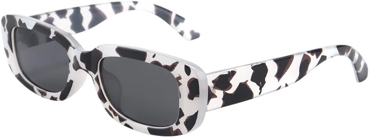 

Прямоугольные солнцезащитные очки Dollger для женщин и мужчин, модные ретро-очки с защитой от УФ-излучения UV 400 и квадратной оправой, Black Cow Print Grey Lens