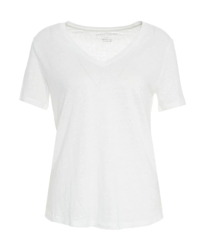 

Белая футболка с V-образным вырезом, весна-лето 2025 Majestic Filatures, белый