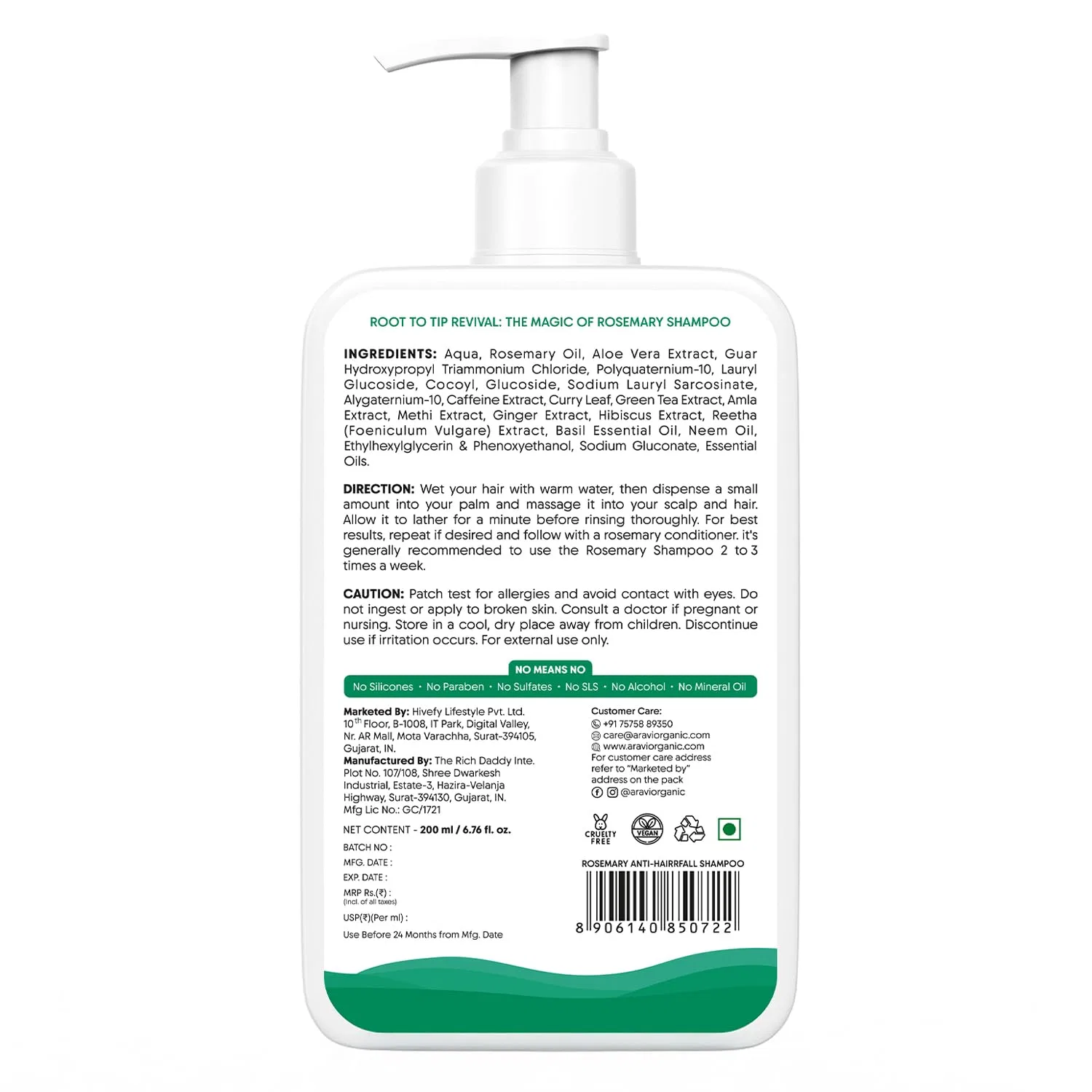Шампунь против выпадения волос с розмарином от Aravi Organic Aravi Organic — фото 2