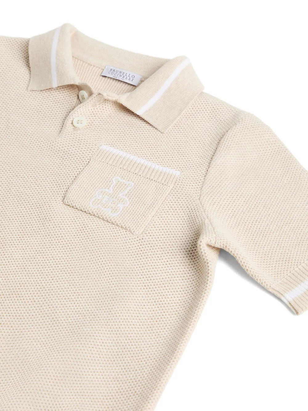 Рубашка поло с накладным карманом Brunello Cucinelli Kids, бежевый — фото 4