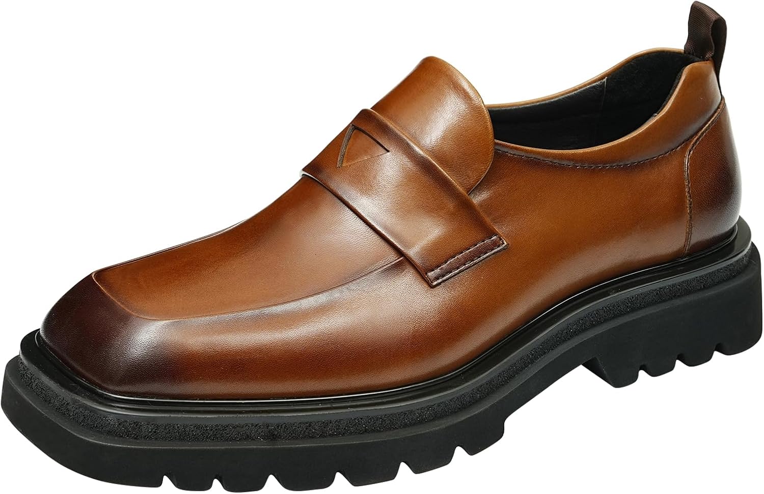 

Мужские лоферы Santimon Slip On, формальные туфли-мокасины из натуральной кожи с квадратным носком, широкие пенни-лоферы для выпускного, свадьбы, смокинга и делового повседневного ношения, коричневый