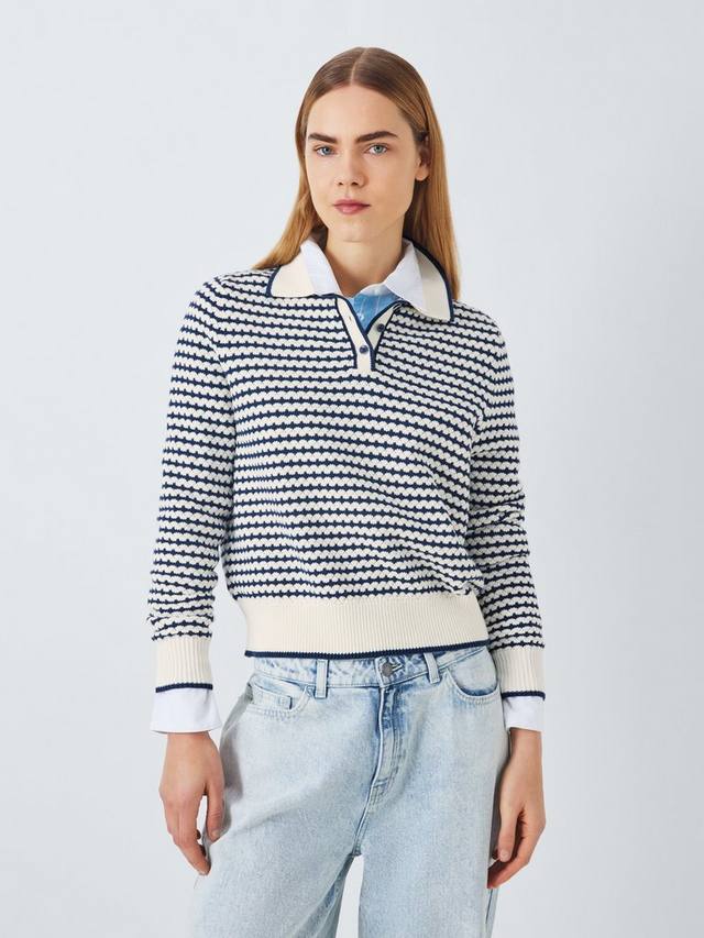 

Фактурный джемпер в полоску воротник John Lewis , цвет Navy/Cream