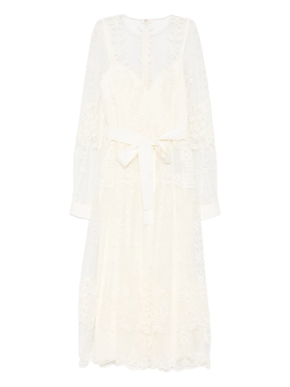

Кружевное платье миди с поясом Elie Saab, белый