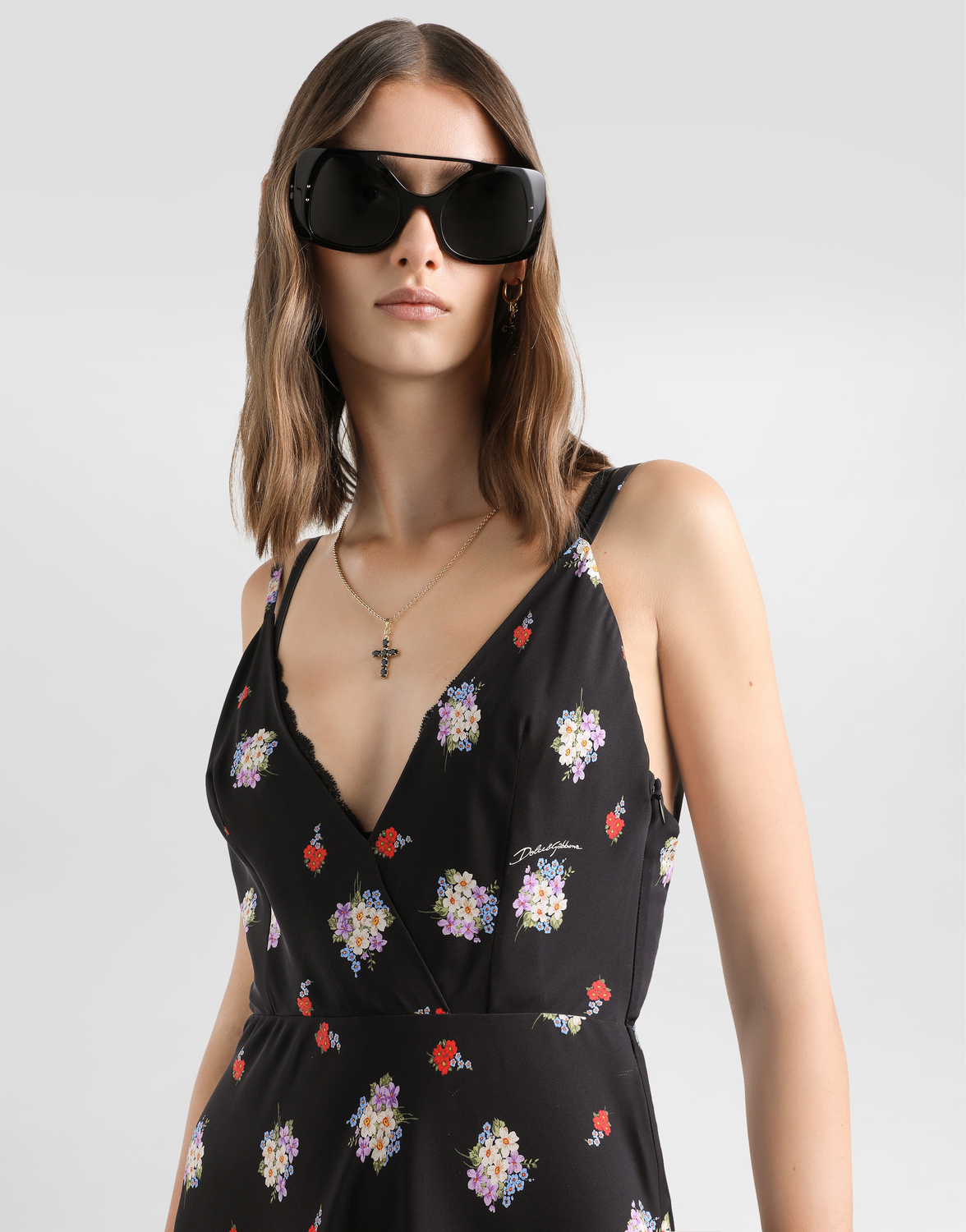 Короткое платье с мелким цветочным принтом DOLCE & GABBANA, мультиколор — фото 4