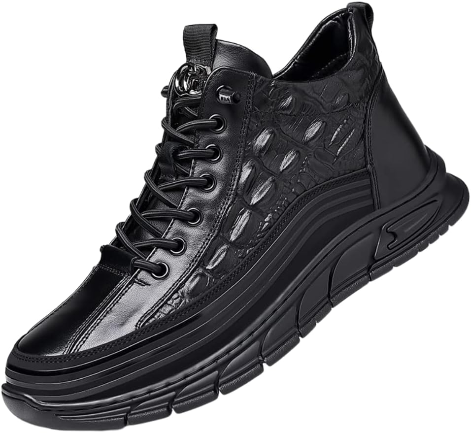 

Мужские кроссовки из коровьей кожи с крокодиловым принтом, водонепроницаемые, кожаные, удобные, на шнуровке, с эффектом увеличения роста, нескользящие повседневные модные лоферы Generic, черный