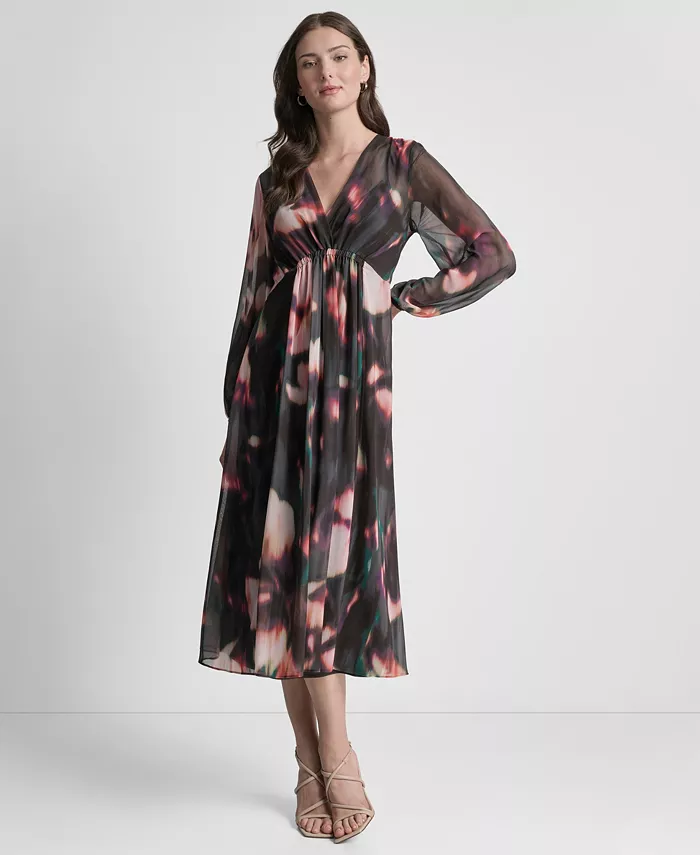 

Женское платье миди с длинными рукавами и завышенной талией Dkny, коричневый