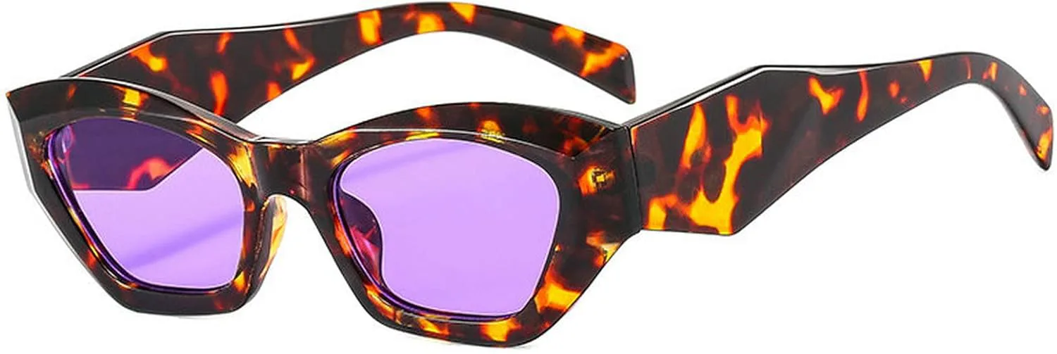 

Солнцезащитные очки COTIA Retro Small Cat Eye Polygon для женщин, модные двухцветные очки неправильной формы для мужчин, солнцезащитные очки UV400, Purple Leopard