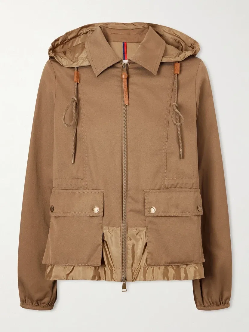 Укороченная куртка с капюшоном Adenium из габардина со вставками из нейлона MONCLER, коричневый