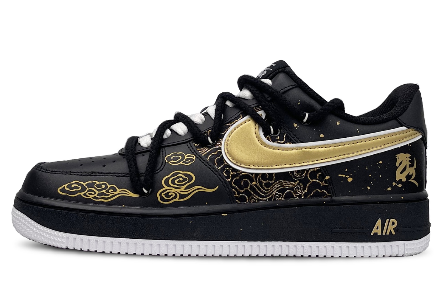 

Nike Кроссовки Air Force 1 Abrasion Resistant Low top Skateboard для мужчин, черные с золотом