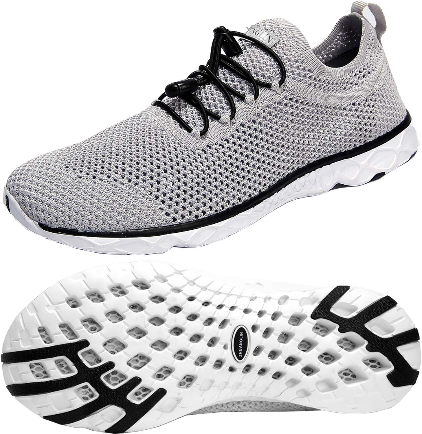 

Мужские водные кроссовки с быстрой сушкой, слив за 3 секунды и для плавания, походов, йоги Zhuanglin, светло-серый