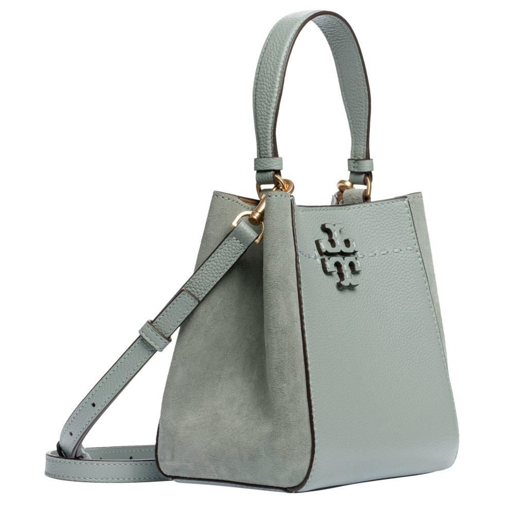 

TORY BURCH Кожаная сумка-ведро с замшей через плечо кроссбоди маленькая женская небесно-голубая