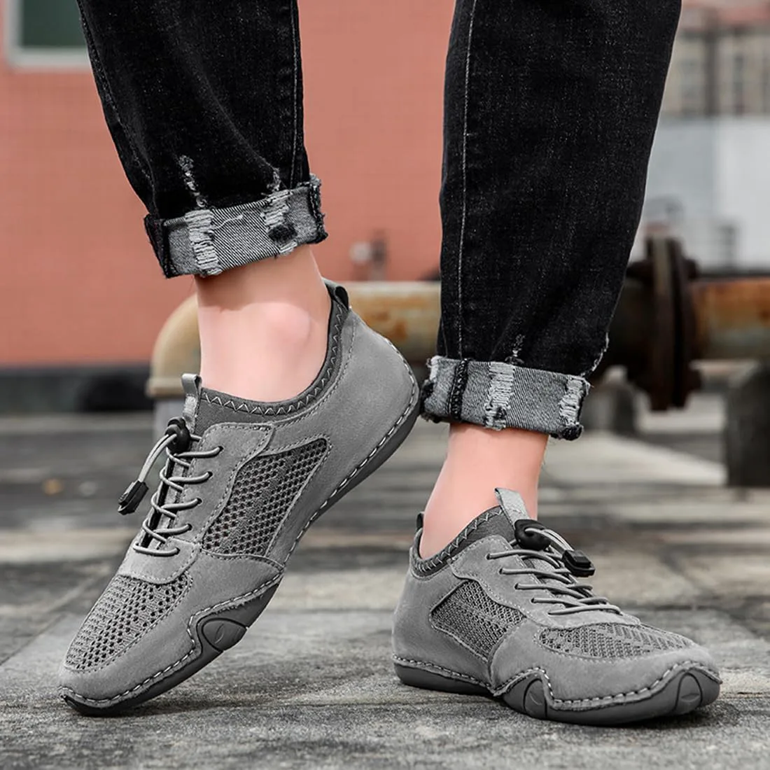 

Мужские летние спортивные туфли Boxpopla с сеткой для улицы, походов и прогулок, слипоны, дышащие, нескользящие, легкие кроссовки для кемпинга и вождения, серый