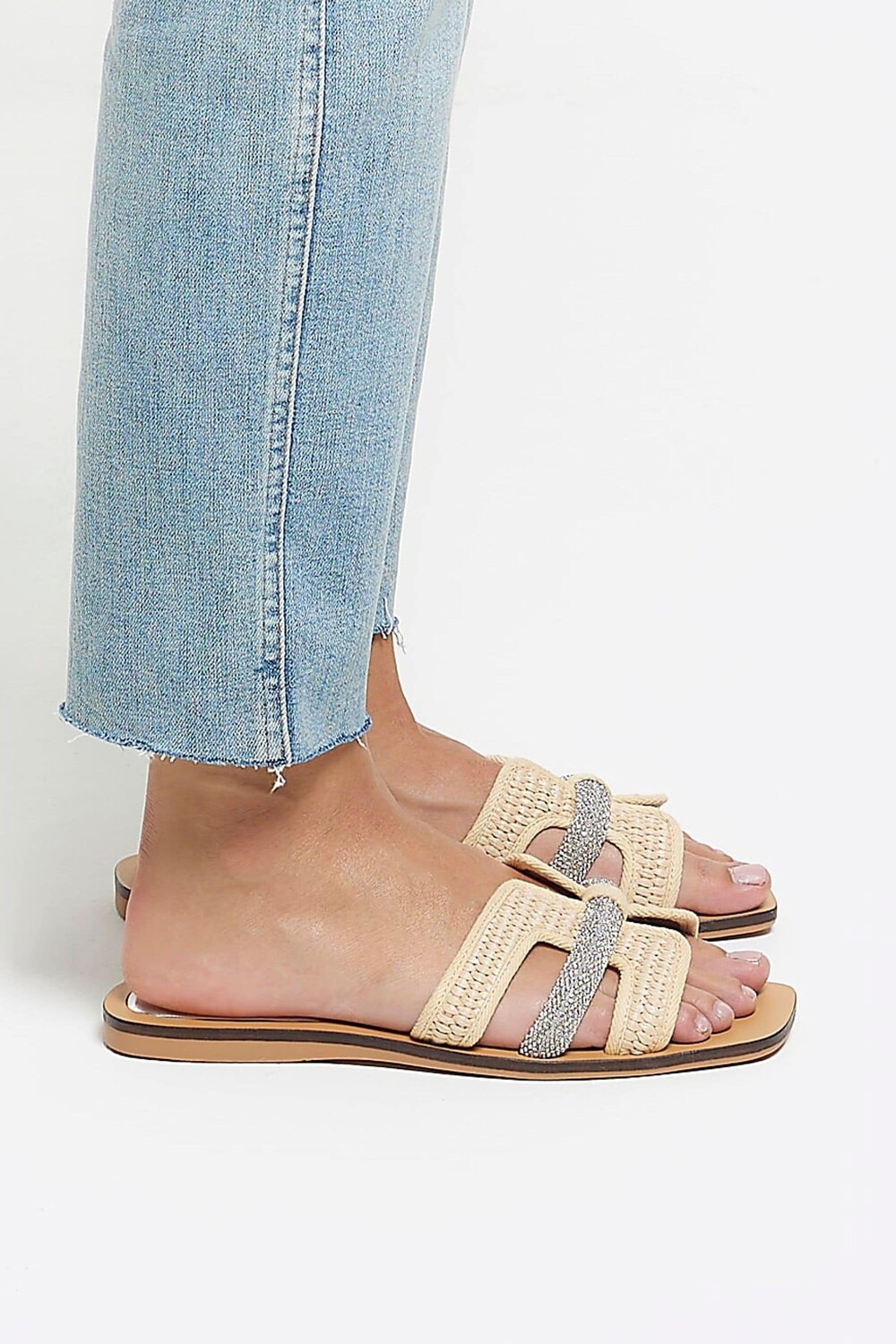 Босоножки из рафии с вырезами River Island, бежевый