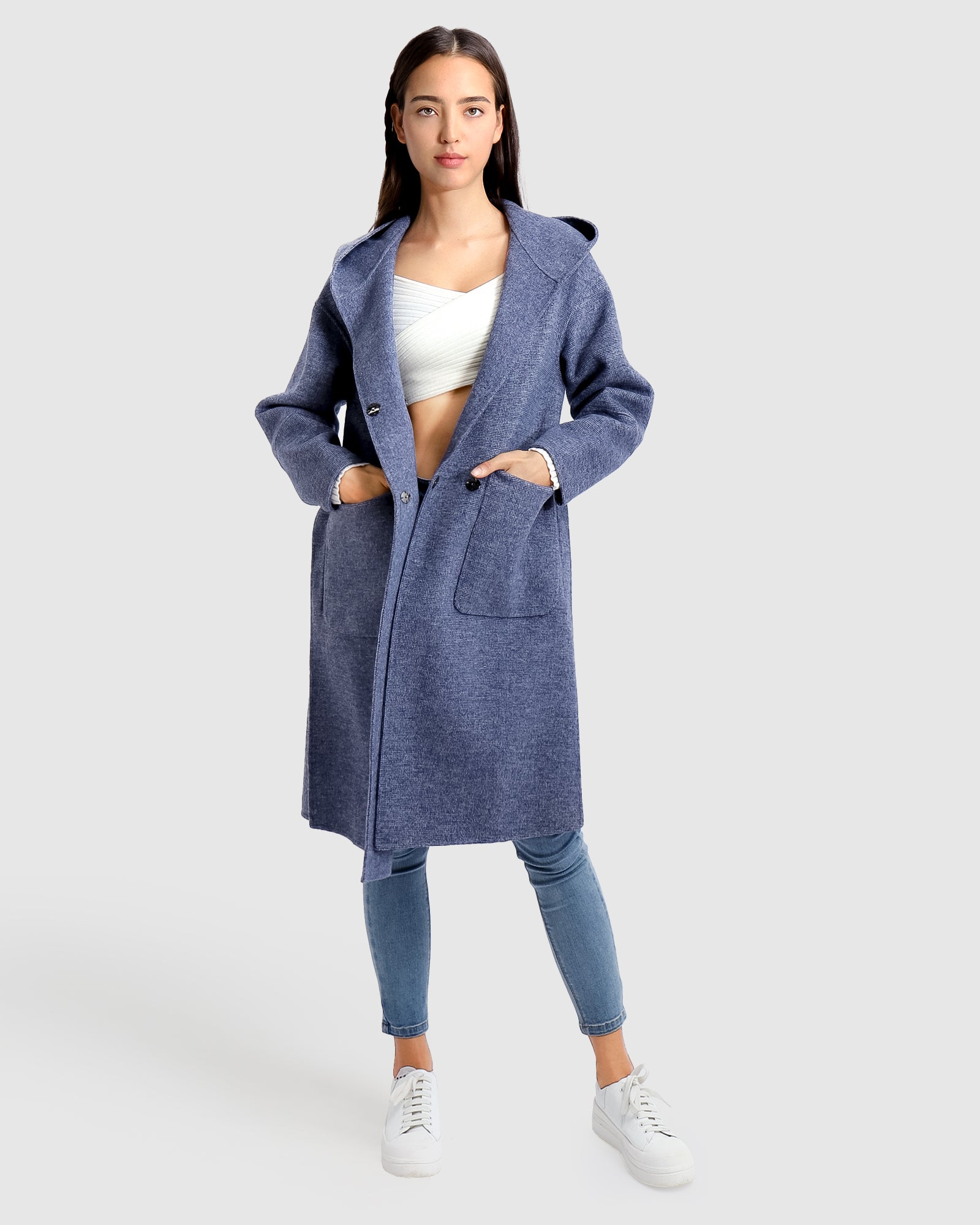 

Пальто свободного покроя из смеси шерсти Walk This Way Belle&Bloom, цвет navy micro check