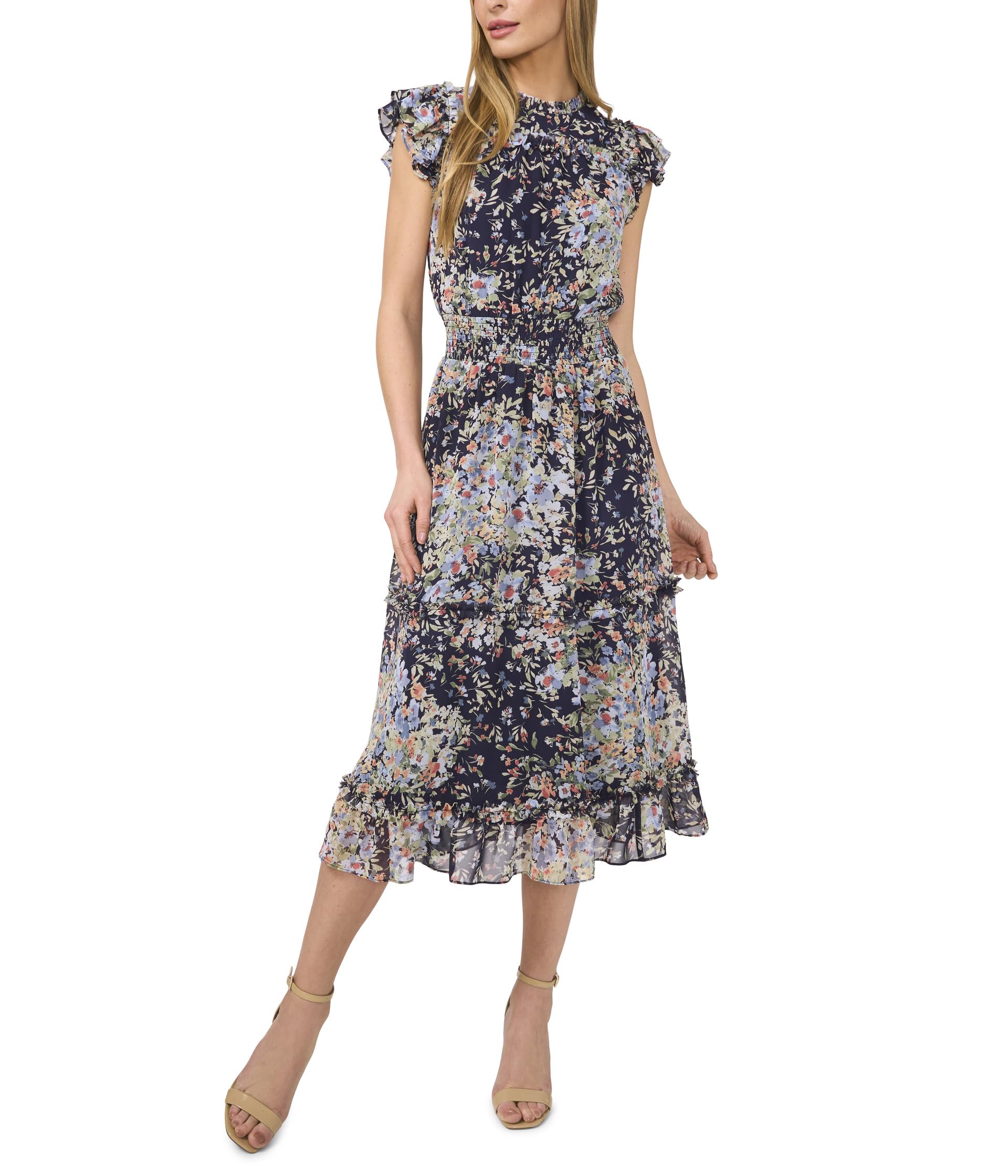 

Платье CeCe Flutter Sleeve Smocked Waist Midi Dress, Classic Navy