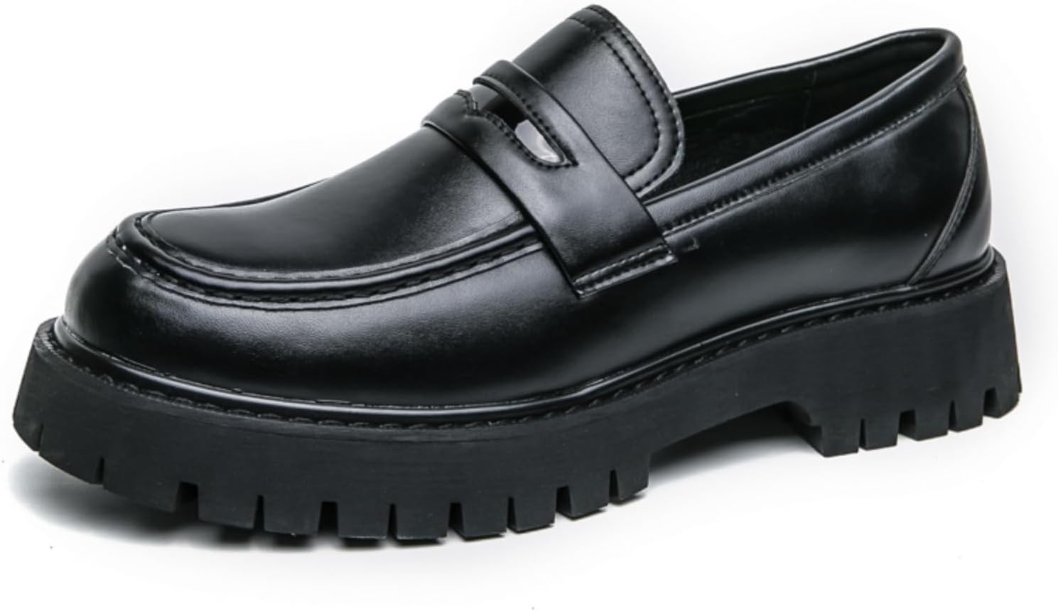 

Мужские модные лоферы на платформе из лакированной кожи без шнурков, с круглым носком, массивным каблуком, противоскользящие, повседневные, для деловых мероприятий, свадеб и выпускных Qwuieoin, черный