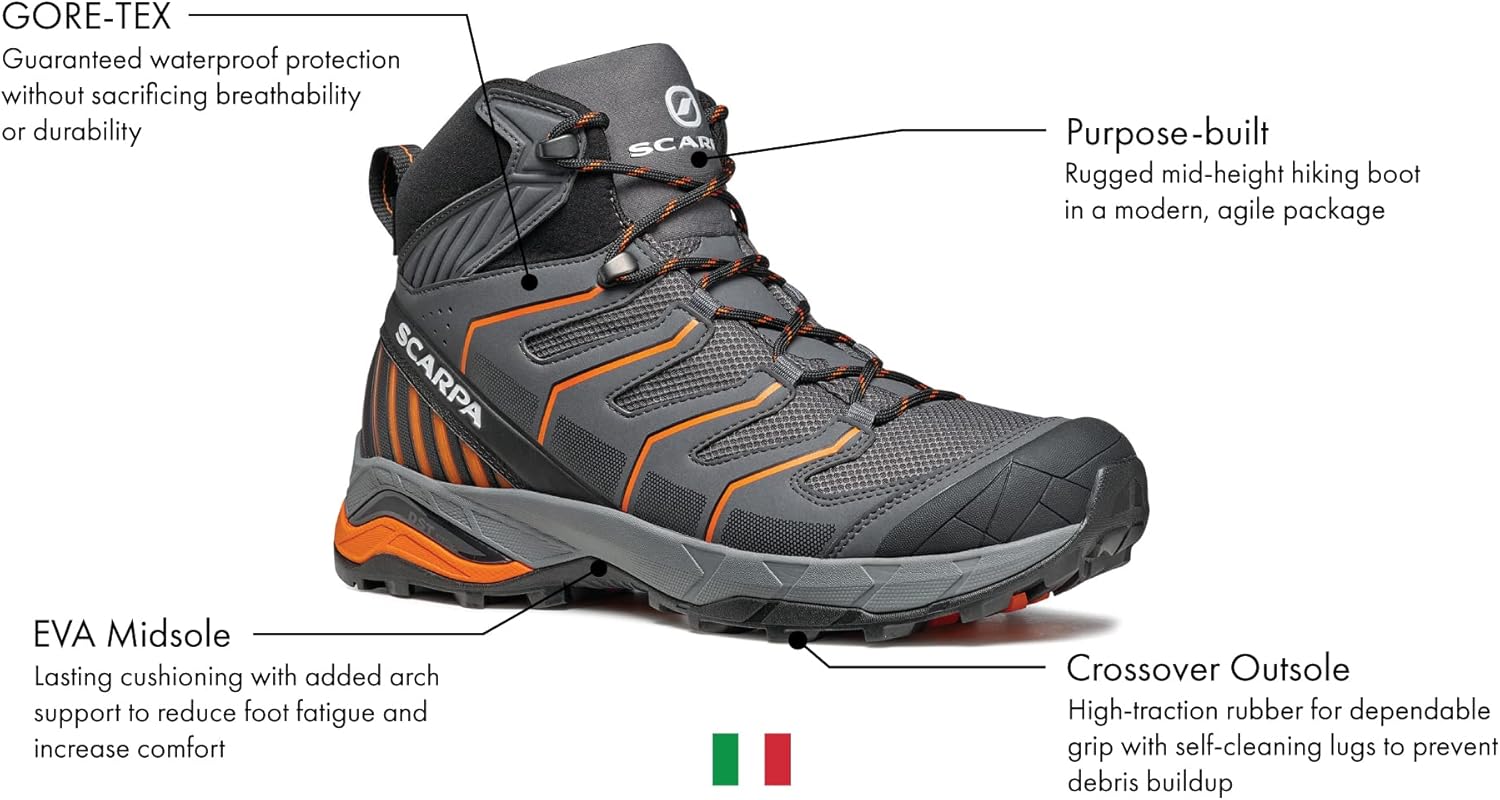 Мужские ботинки SCARPA Maverick Mid GTX водонепроницаемые с Gore-Tex, легкие, для бэкпекинга и походов, оранжевый/серый — фото 2