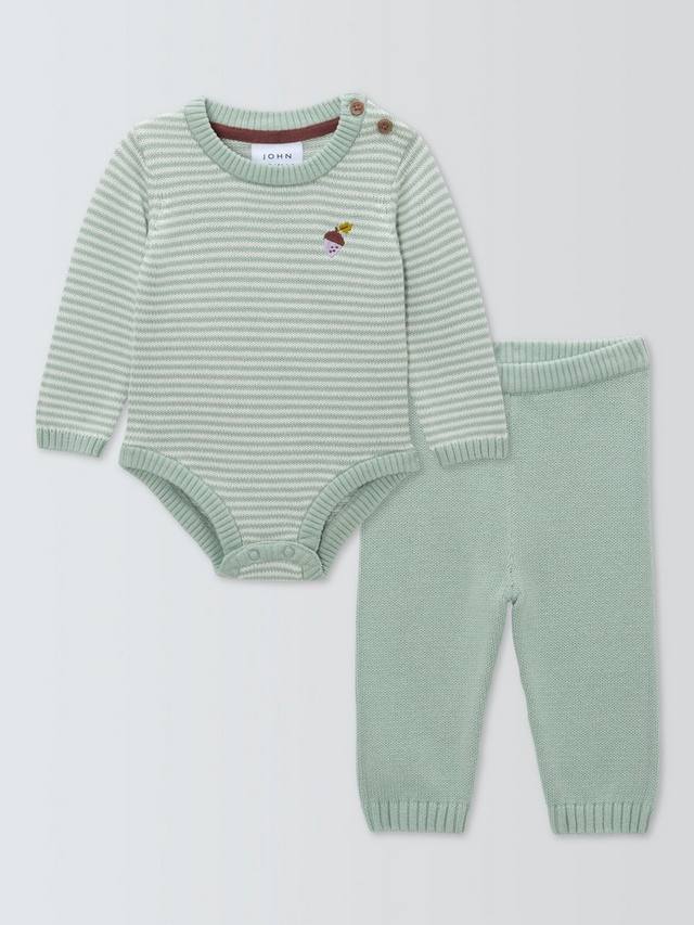 

Детский комплект из вязаного боди с длинными рукавами и полосатых штанишек John Lewis, Green Multi