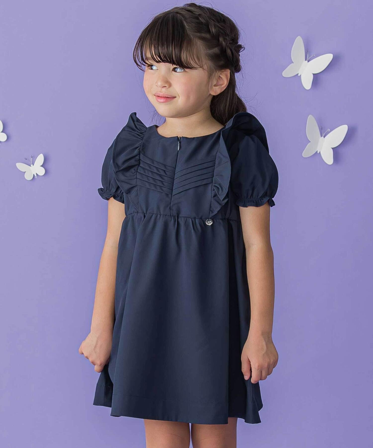 Платье с пышными рукавами и складками по центру (95–150 см) Bebe Petits Pois Vert, Navy