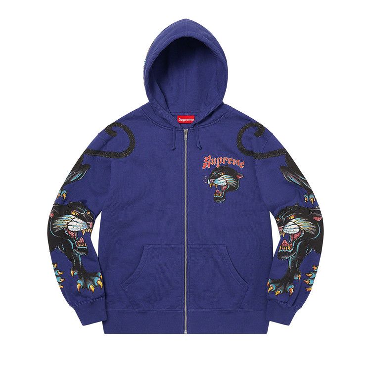 

Толстовка Supreme Panther Zip Up Hooded Sweatshirt, Washed Navy