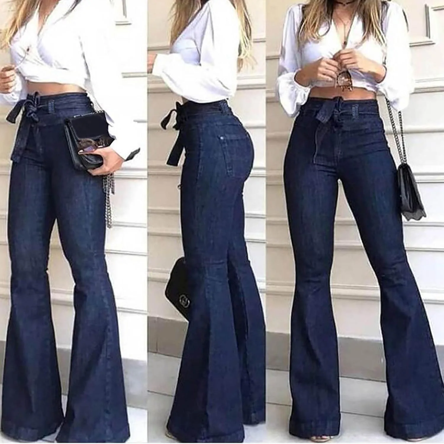 Джинсы Bell Bottom для женщин, Skinny, High Waist, Stretch — фото 3