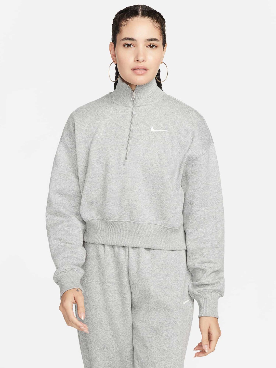 

Блуза Nike W NSW PHNX FLC QZ CROP, серый