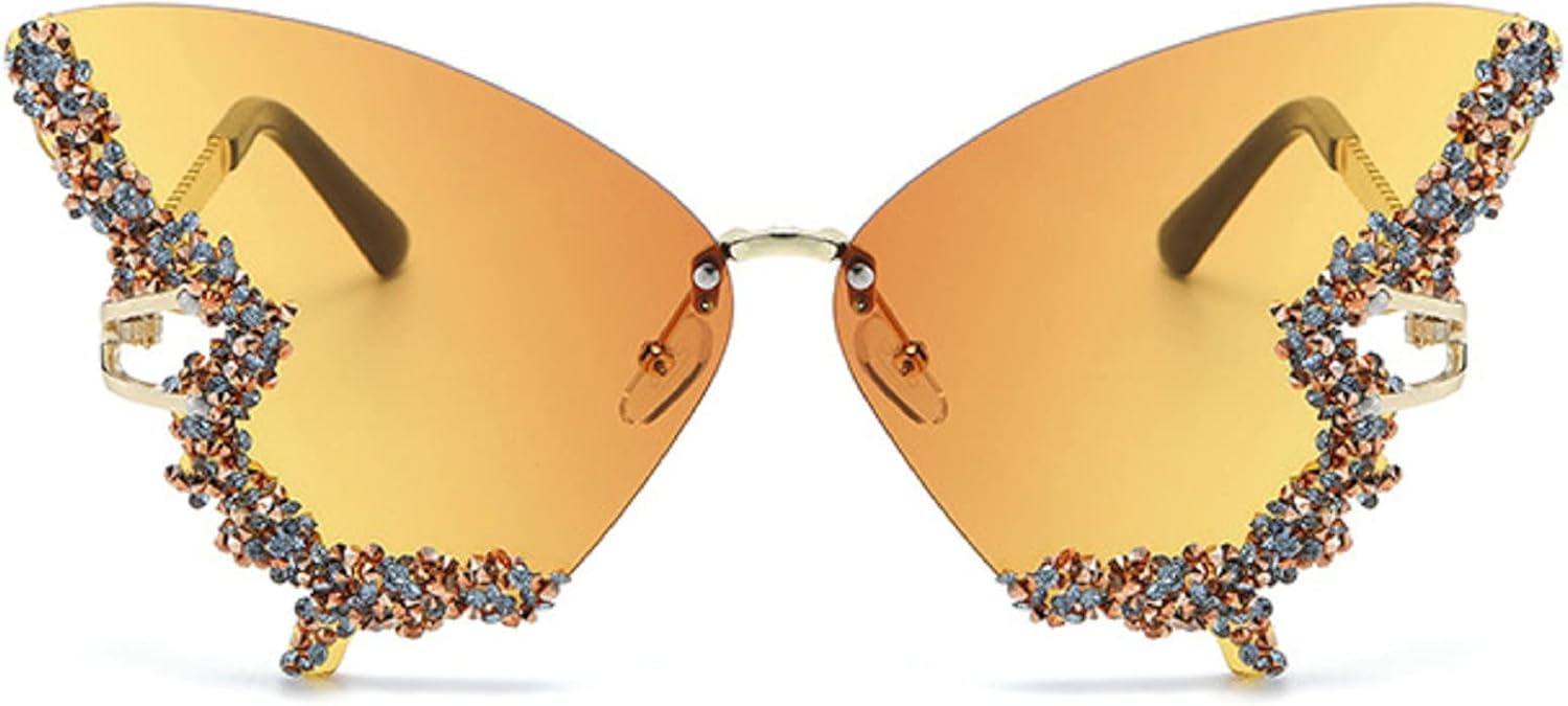 

Винтажные солнцезащитные очки без оправы с крупными стразами для женщин, ослепительные очки с бриллиантами в форме бабочки, роскошные солнцезащитные очки для женщин mincl, Yellow