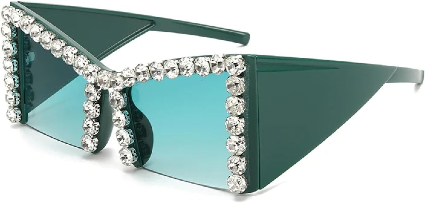 

Роскошные солнцезащитные очки с бриллиантами в крупной оправе. Блестящие солнцезащитные очки для женщин, украшенные стразами. Защита от УФ-излучения UV400 TKKTLLT, Green