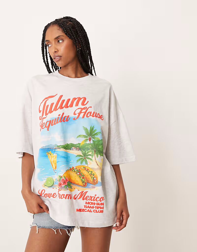 

Футболка ASOS DESIGN oversize с изображением текилы и тако из ледяного мела